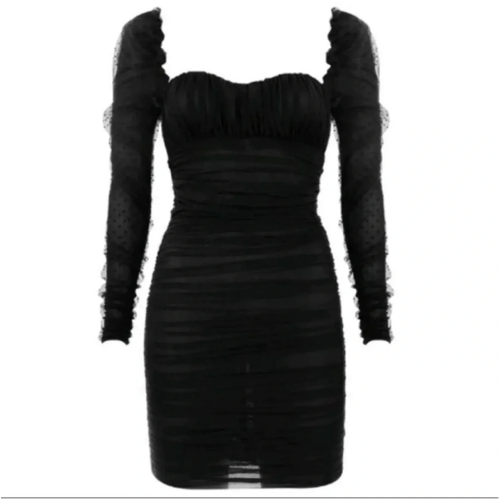 House of CB Elegant Black Long Sleeve Mini Dress Size S - Picture 4 of 12